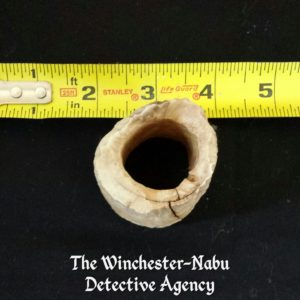 bone fragment approximately 2 inches long, hollow long bone piece. Winchester-Nabu Detective Agency 2017