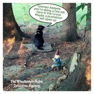 Gus and Gnomez Addams. Gus: "Gnomez Addams, you're doing a fine job here in the Grove. Maybe a promotion will open up."