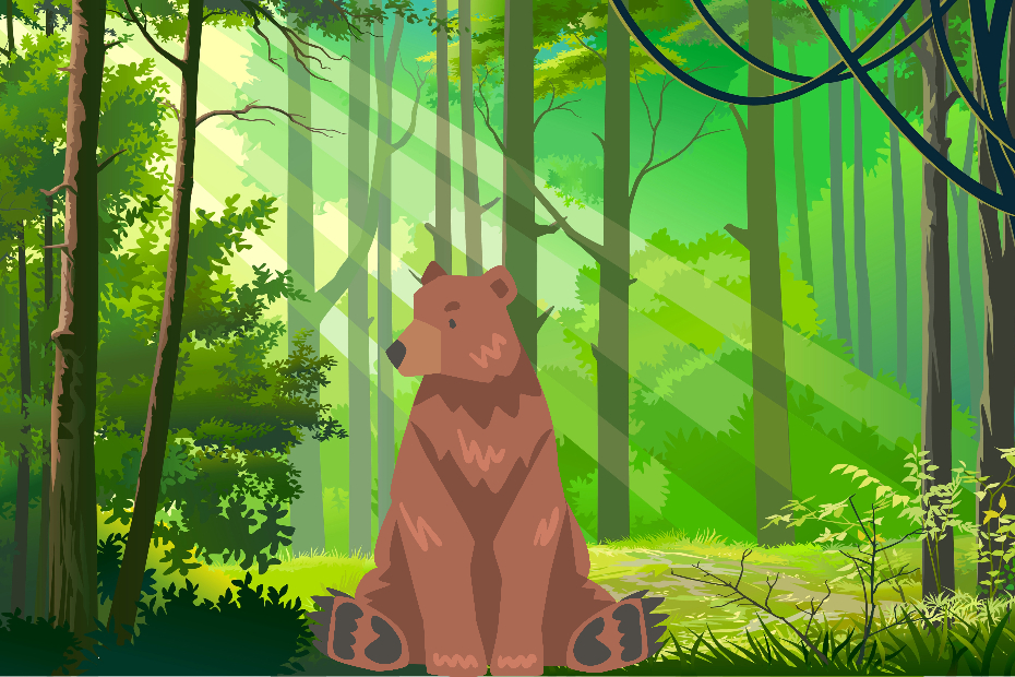illustrated bear sitting in a forest