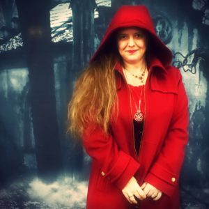 Amber in red hooded coat