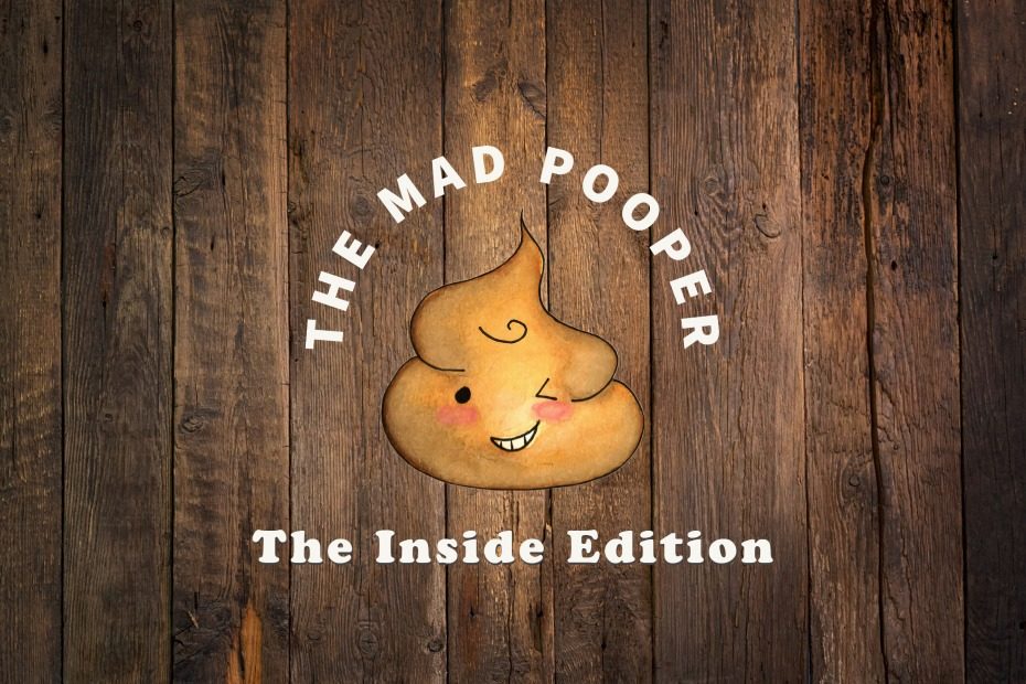 cute poo illustration against wood planks; The Mad Pooper; The Inside Edition