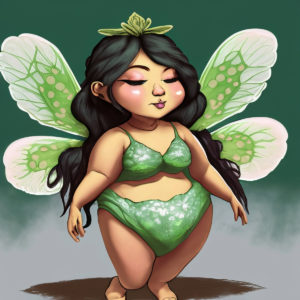 AI generated fat fairy with green wings and dark skin