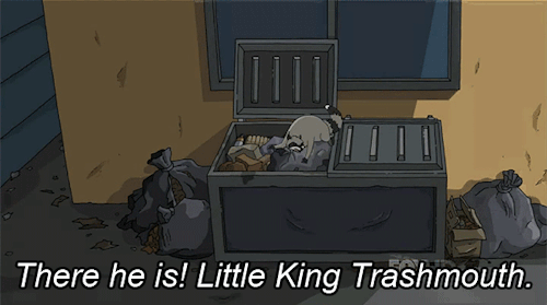 Bob's Burgers: raccoon rummaging through a dumpster: "There he is! Little King Trashmouth."